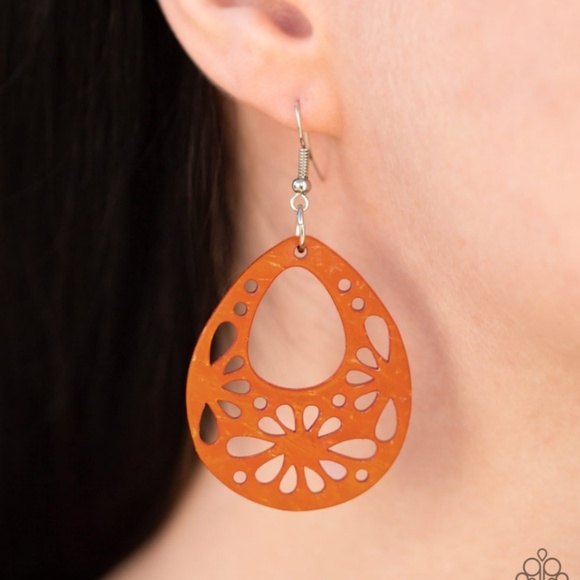 "Merrily Marooned" - Orange Wooden Earrings - Picture 1 of 2